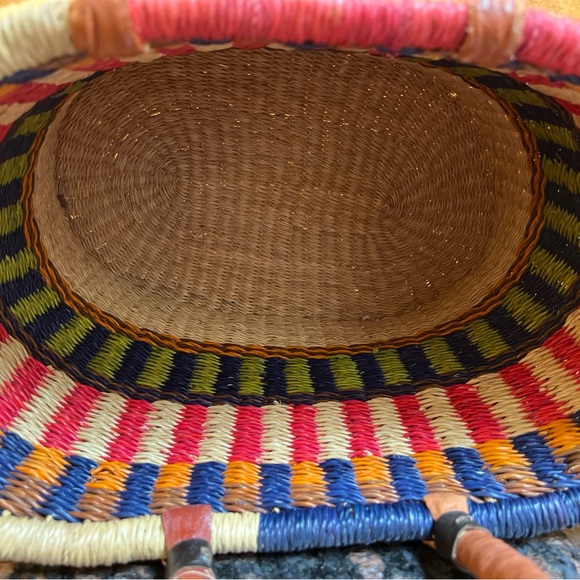 Handwoven Ghana Bolga Market Basket with Leather Wrapped Handles - Picture 7 of 8